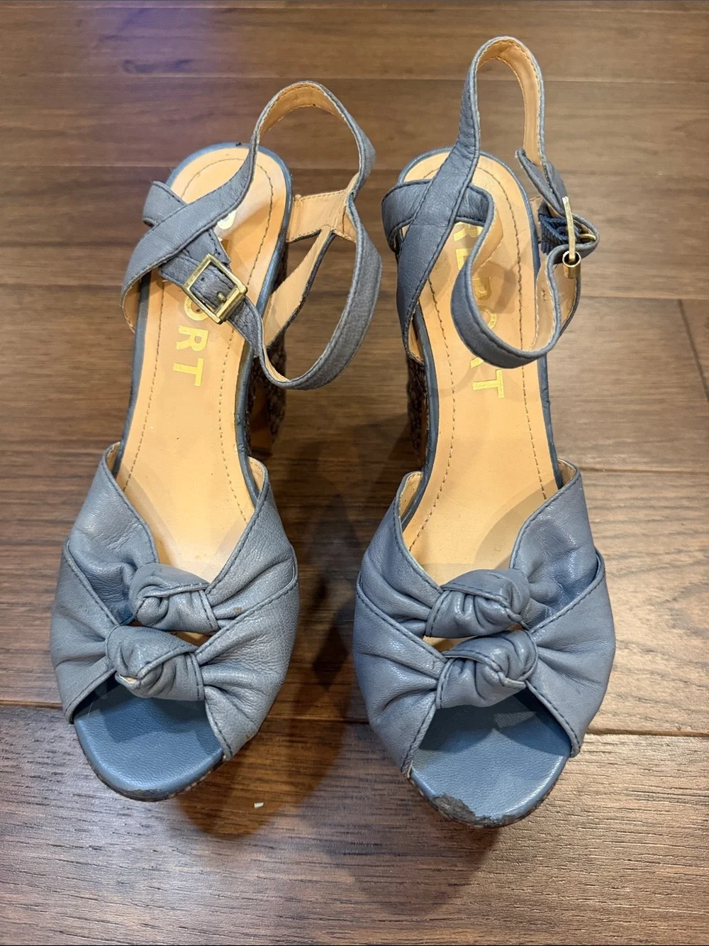 Report Platform Denim Blue Slingback Wedges Size 8 - C61-002